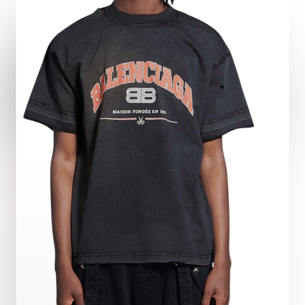 SOLD- Maison Balenciaga T-Shirt in black, orange and white vintage jersey